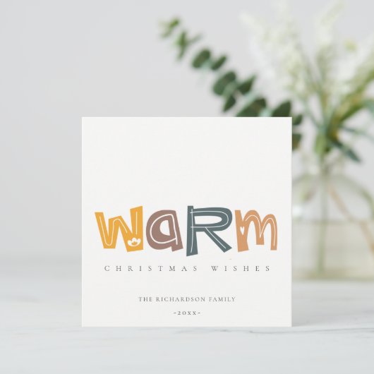 Scandi Yellow Grey Text Warm kerstwieken Feestdagenkaart (Staand voorkant)