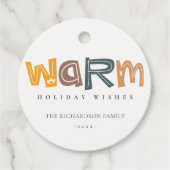 Scandi Yellow Grey Text Warm Wasting Kerstmis Bedankjes Labels (Voorkant)