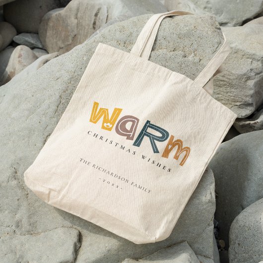 Scandi Yellow Grey Text Warm Wasting Kerstmis Tote Bag