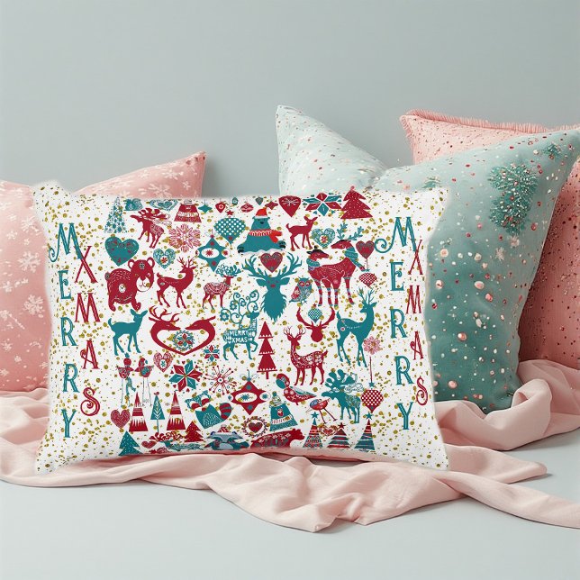 Scandia Merry kerstsymbolen Scandinavia Accent Kussen (Scandia Merry Christmas Symbols Nordic Scandinavia Accent Pillow)