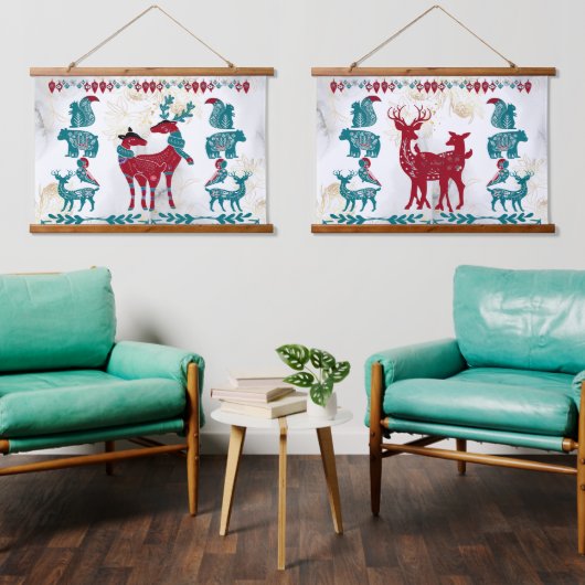 Scandia Modern Art Noordse Reindeer Couple Wall Ar Hangend Wandkleed (Woonkamer)