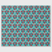 Scandia Pattern Red Aqua Blauwgroen Poinsettia Hol Cadeaupapier (Vlak)