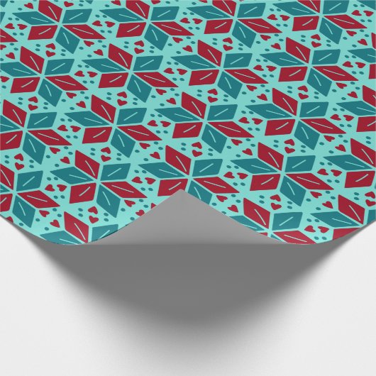 Scandia Pattern Red Aqua Blauwgroen Poinsettia Hol Cadeaupapier (Hoek)