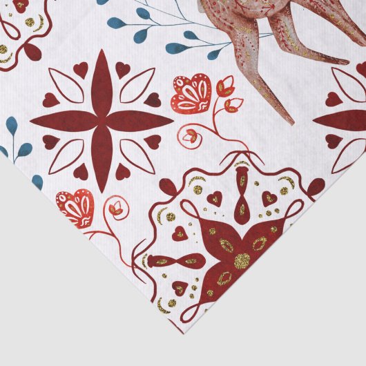 Scandinadic Brown Deer Waterverf Folk Art Tissuepapier (Detail)