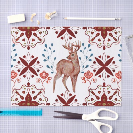 Scandinadic Brown Deer Waterverf Folk Art Tissuepapier (Craft)