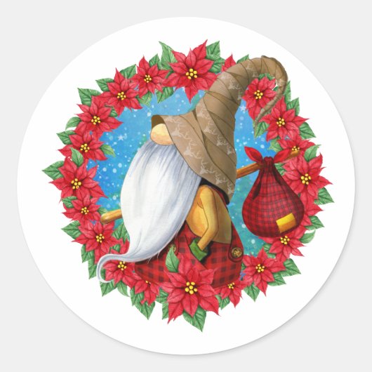 Scandinadic Kerstgnome Ronde Sticker (Voorkant)
