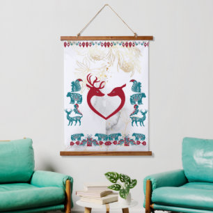 Scandinavia Folk Art Animals Noordse rendiermuur Hangend Wandkleed