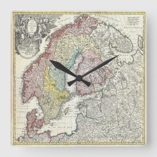 Scandinavia-kaart Vierkante Klok (Voorkant)