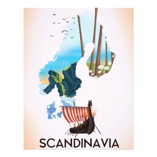 Scandinavia Map Viking reisposter Foto Afdruk (Voorkant)