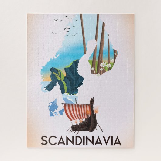 Scandinavia Map Viking reisposter Legpuzzel (Verticaal)