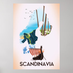 Scandinavia Map Viking reisposter Poster