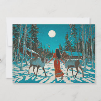 Scandinavia Winter Holiday, Reindeer Full Moon Kaart