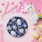 Scandinavian Blue Easter Egg Spring Floral Papieren Bordje (Feest)