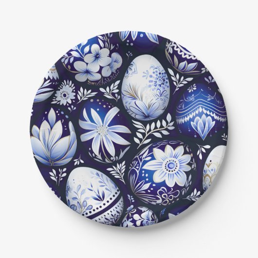 Scandinavian Blue Easter Egg Spring Floral Papieren Bordje (Voorkant)