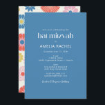 Scandinavian Boho Folk Flower Blue Bat Mitzvah Kaart<br><div class="desc">Scandinavian Boho Folk Flower Blue Simple Bat Mitzvah Invitation</div>