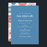 Scandinavian Boho Folk Flower Blue Bat Mitzvah Kaart<br><div class="desc">Scandinavian Boho Folk Flower Blue Simple Bat Mitzvah Invitation</div>