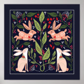 Scandinavian Bunny Flower Garden Poster (Voorkant)
