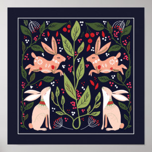 Scandinavian Bunny Flower Garden Poster