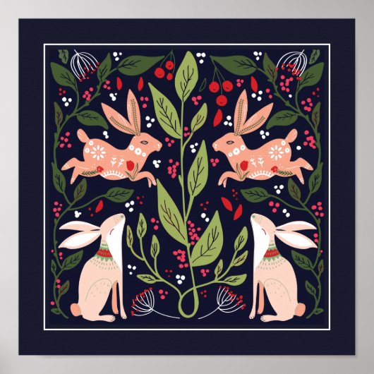 Scandinavian Bunny Flower Garden Poster (Voorkant)
