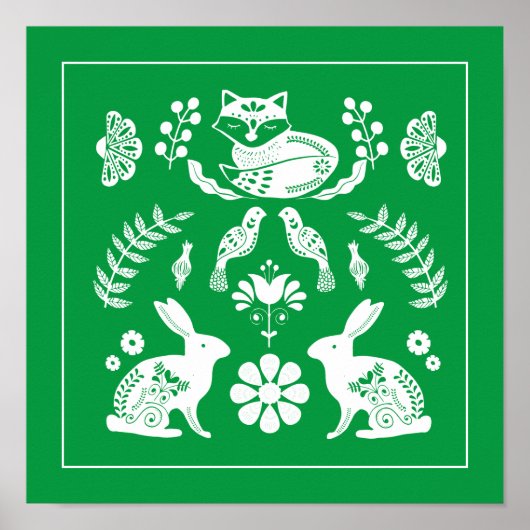 Scandinavian Bunny Fox Flower Garden Poster (Voorkant)