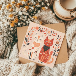 Scandinavian Cat Lover Heart Valentijns Feestdagenkaart