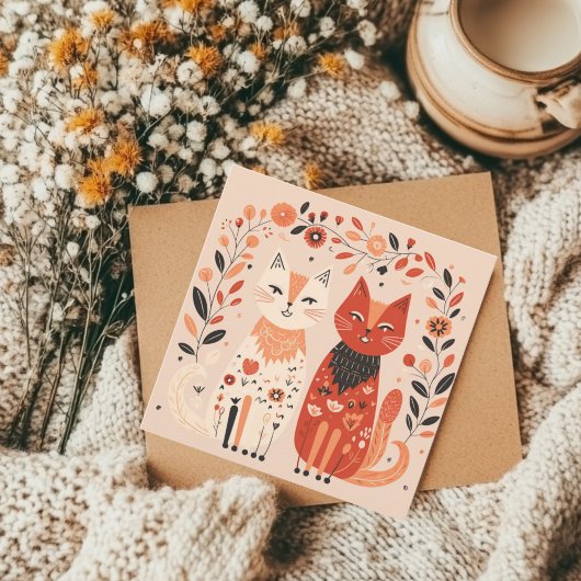 Scandinavian Cat Lover Heart Valentijns Feestdagenkaart