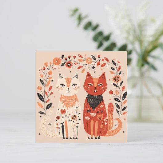 Scandinavian Cat Lover Heart Valentijns Feestdagenkaart (Staand voorkant)