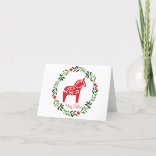Scandinavian Christmas card Dala Horse and arbeath Feestdagen Kaart