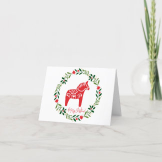 Scandinavian Christmas card Dala Horse and arbeath Feestdagen Kaart