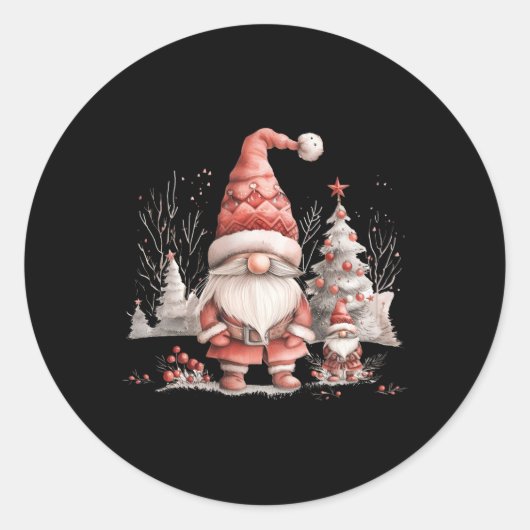 Scandinavian Christmas Gnome Red Berries T Shirt Ronde Sticker (Voorkant)