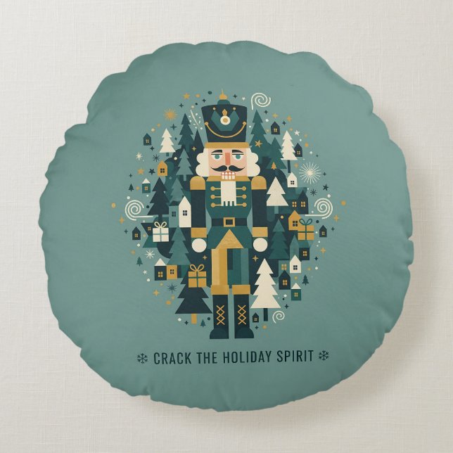 Scandinavian Christmas Nutcracker Rond Kussen (Voorkant)