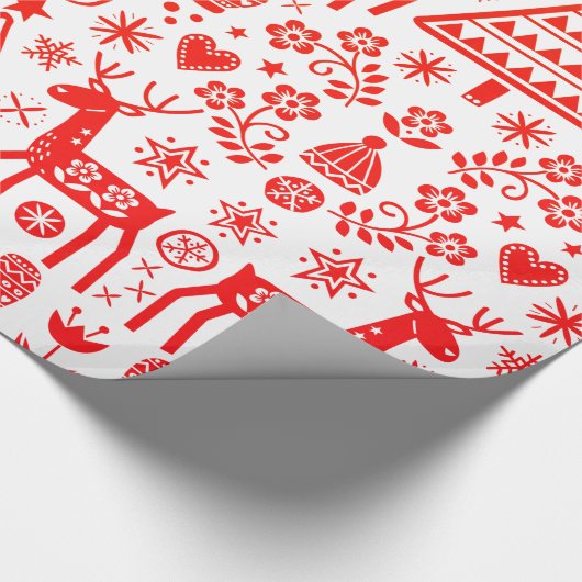SCANDINAVIAN CHRISTMAS PATROON ROOD EN WITTE CADEAUPAPIER (Hoek)