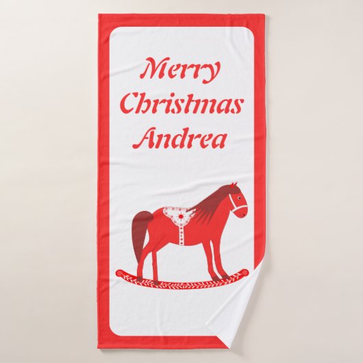 Scandinavian Christmas Rocking Horse Aangepaste na Badhanddoek (Badhanddoek)