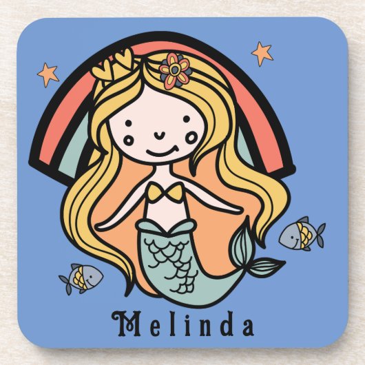Scandinavian Cute Mermaid Personalized Girl Bier Onderzetter (Voorkant)