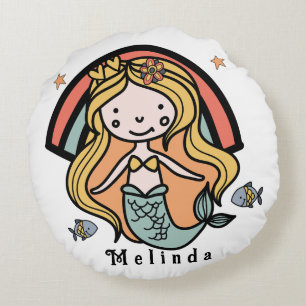 Scandinavian Cute Mermaid Personalized Girl Rond Kussen