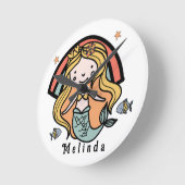 Scandinavian Cute Mermaid Personalized Girl Ronde Klok (Hoek)
