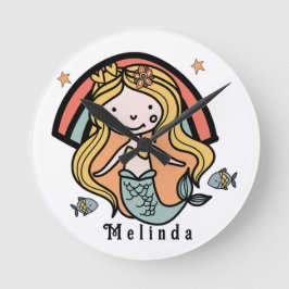 Scandinavian Cute Mermaid Personalized Girl Ronde Klok