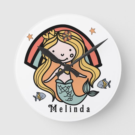Scandinavian Cute Mermaid Personalized Girl Ronde Klok (Voorkant)