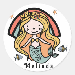 Scandinavian Cute Mermaid Personalized Girl Ronde Sticker