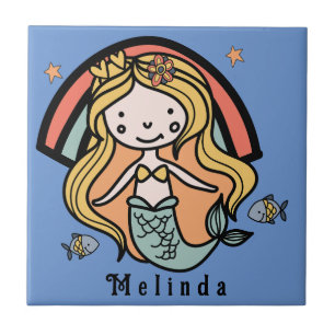 Scandinavian Cute Mermaid Personalized Girl Tegeltje