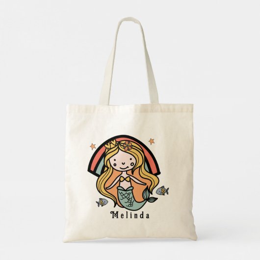 Scandinavian Cute Mermaid Personalized Girl Tote Bag (Achterkant)