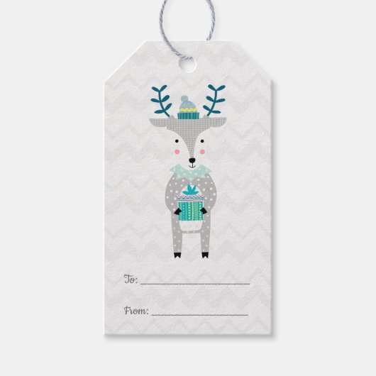 Scandinavian Cute Reindeer Merry Kerstmis Cadeaulabel (Voorkant)