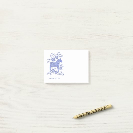 Scandinavian Dala Horse Blue, op maat gesneden Post-it® Notes (Op bureau)
