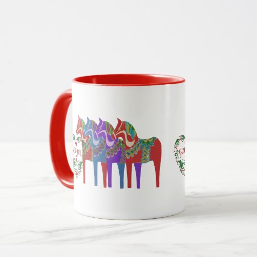 Scandinavian Dala Horse God jul Kerstmis Mok (Voorkant links)