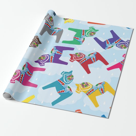 SCANDINAVIAN DALA HORSE Wrapping Paper Cadeaupapier (Uitgerold)