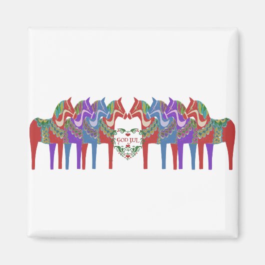Scandinavian Dala Horses God jul Kerstmis Magneet (Voorkant)