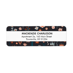 Scandinavian Dark Flowers Address Etiket