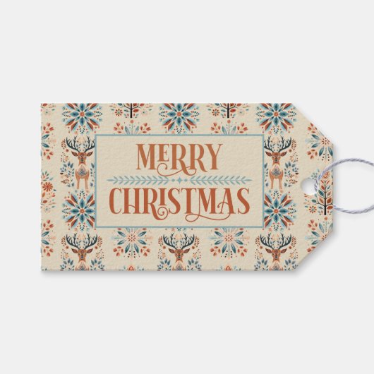 Scandinavian Deer Holiday Cadeaulabel (Voorkant (Horizontaal))