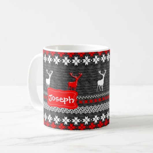 Scandinavian Deer Kerstpattern Personalized Koffiemok (Voorkant links)