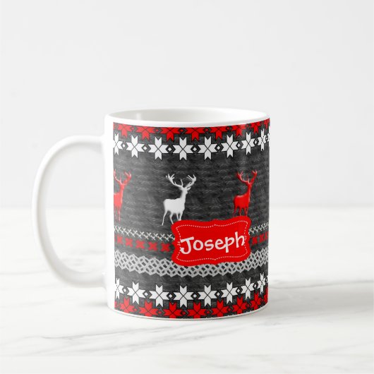 Scandinavian Deer Kerstpattern Personalized Koffiemok (Links)